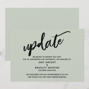 Handwriting Cancelled Wedding Update in Sage Card