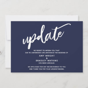 Handwriting Cancelled Wedding Update Navy Blue Invitation