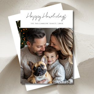 Handwriting Christmas Howlidays Pet Family Photo Holiday Card