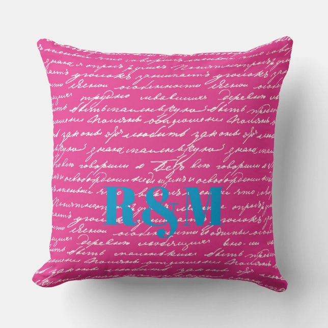 Handwriting Couple INITIALS Love Story Preppy Fun  Cushion (Front)