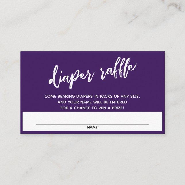 Handwriting Deep Purple Diaper Raffle Ticket Enclosure Card (Front)