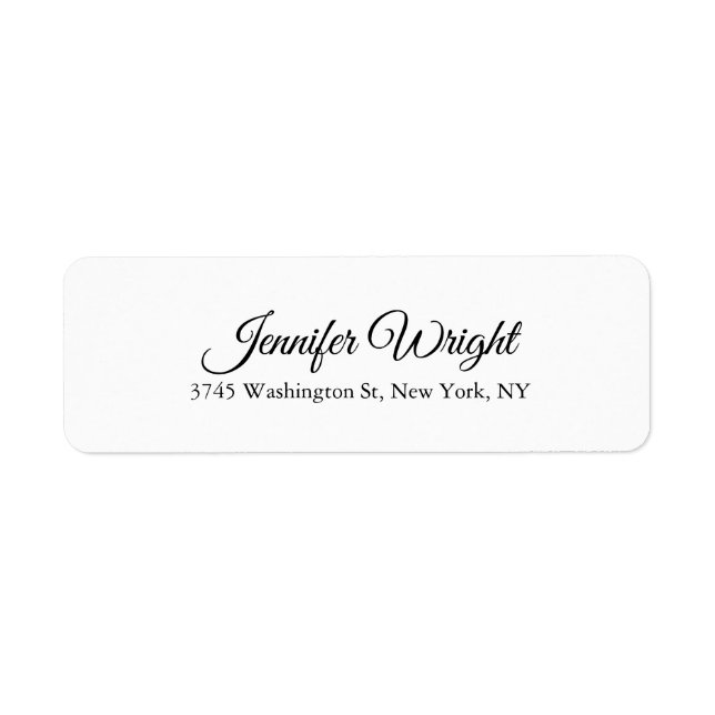 Handwriting Elegant Classical Plain Black White Return Address Label (Front)