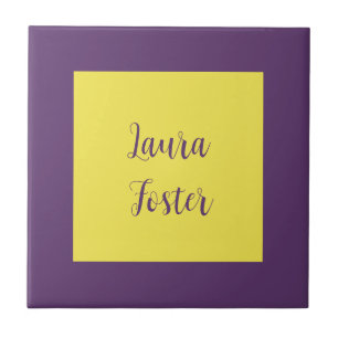 Handwriting Elegant Name Indigo & Yellow Colour Ceramic Tile