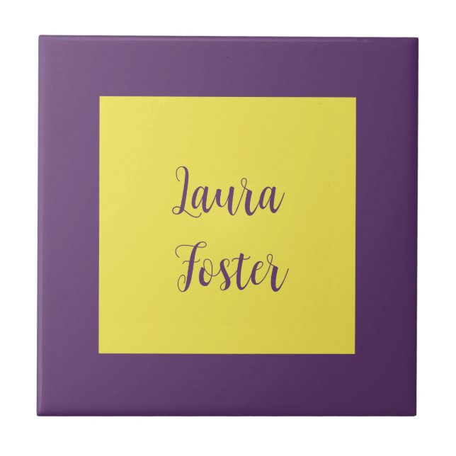 Handwriting Elegant Name Indigo & Yellow Colour Ceramic Tile (Front)