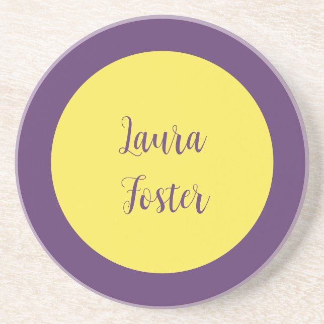 Handwriting Elegant Name Indigo & Yellow Colour Coaster (Front)