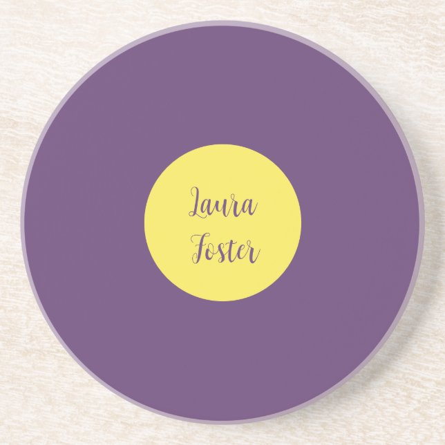 Handwriting Elegant Name Indigo & Yellow Colour Coaster (Front)