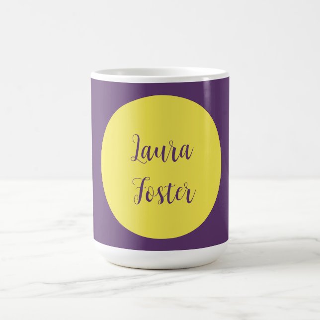 Handwriting Elegant Name Indigo & Yellow Colour Coffee Mug (Center)