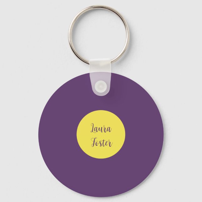 Handwriting Elegant Name Indigo & Yellow Colour Key Ring (Front)
