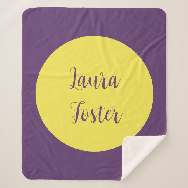 Handwriting Elegant Name Indigo & Yellow Colour Sherpa Blanket (Front)