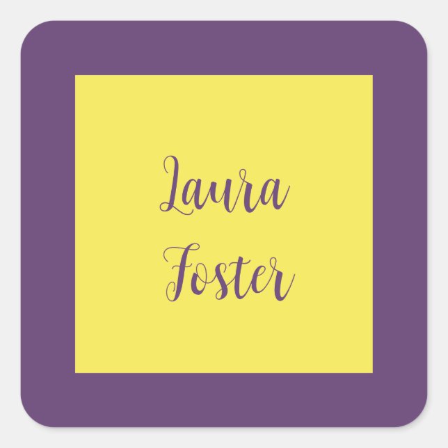 Handwriting Elegant Name Indigo & Yellow Colour Square Sticker (Front)