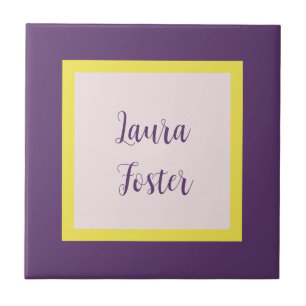 Handwriting Elegant Name Indigo Yellow Rose Quartz Ceramic Tile