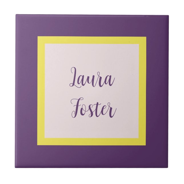 Handwriting Elegant Name Indigo Yellow Rose Quartz Ceramic Tile (Front)