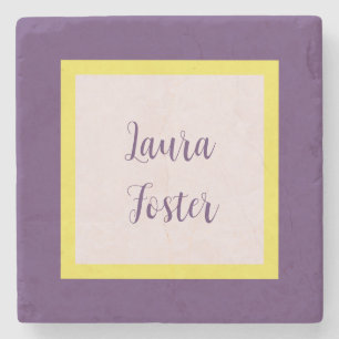 Handwriting Elegant Name Indigo Yellow Rose Quartz Stone Coaster