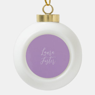 Handwriting Elegant Name Lilac Colour Ceramic Ball Christmas Ornament