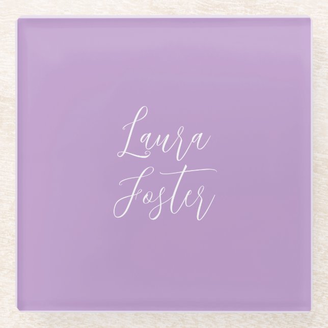 Handwriting Elegant Name Lilac Colour Glass Coaster (Front)