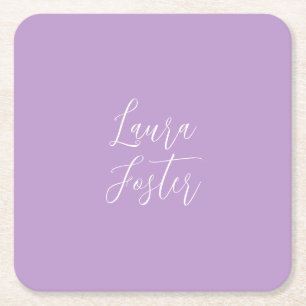 Handwriting Elegant Name Lilac Colour Square Paper Coaster