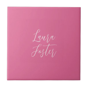 Handwriting Elegant Name Pink Colour Ceramic Tile
