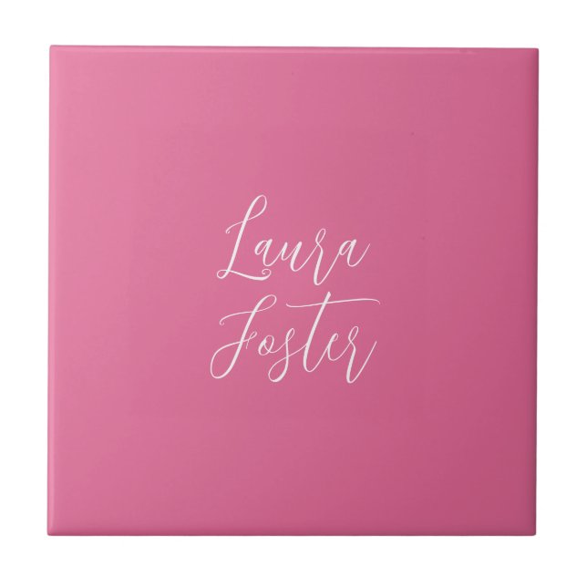 Handwriting Elegant Name Pink Colour Ceramic Tile (Front)