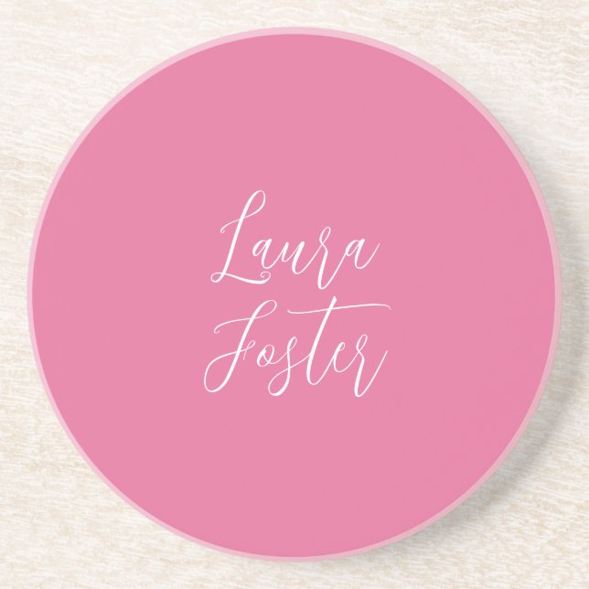Handwriting Elegant Name Pink Colour Coaster (Front)