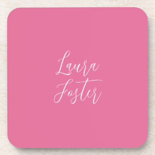 Handwriting Elegant Name Pink Colour Coaster