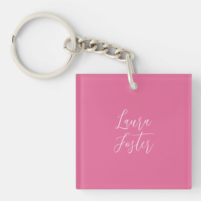 Handwriting Elegant Name Pink Colour Key Ring (Front)