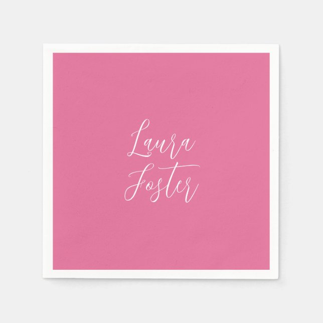 Handwriting Elegant Name Pink Colour Napkin (Front)
