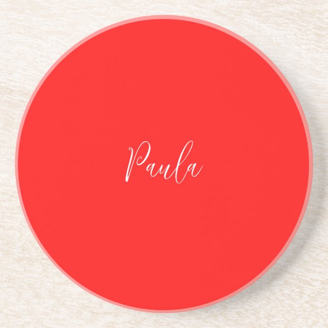 Handwriting Elegant Name Red Colour Plain Coaster (Front)