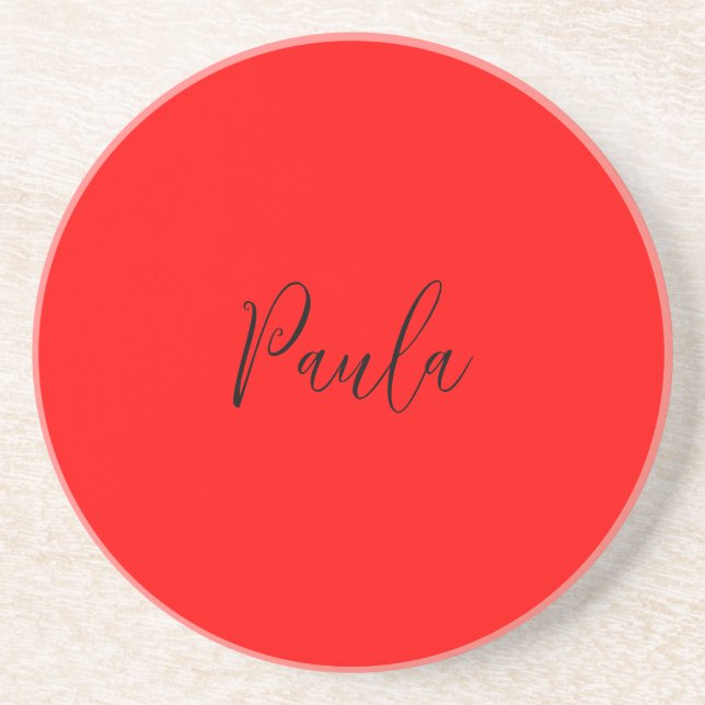Handwriting Elegant Name Red Colour Plain Coaster (Front)