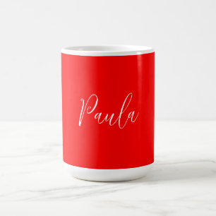 Handwriting Elegant Name Red Colour Plain Coffee Mug