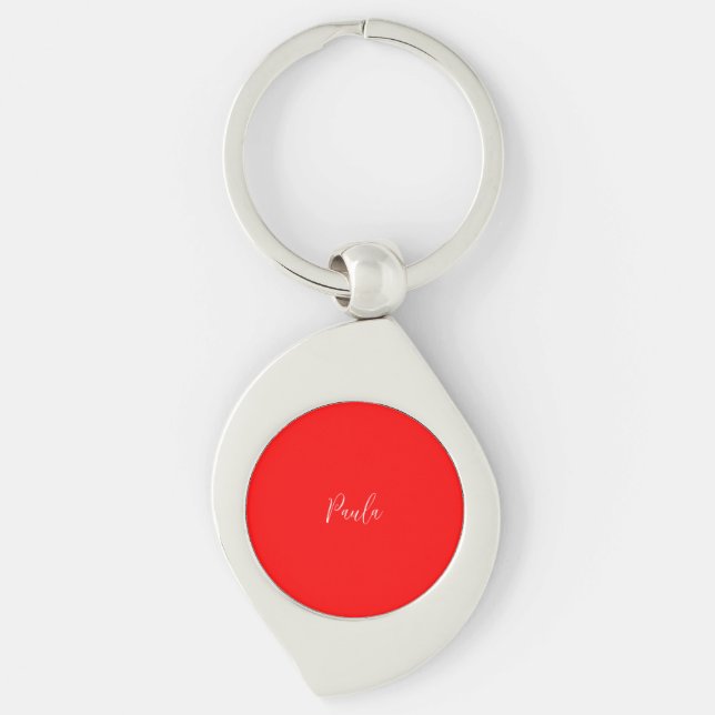 Handwriting Elegant Name Red Colour Plain Key Ring (Front)