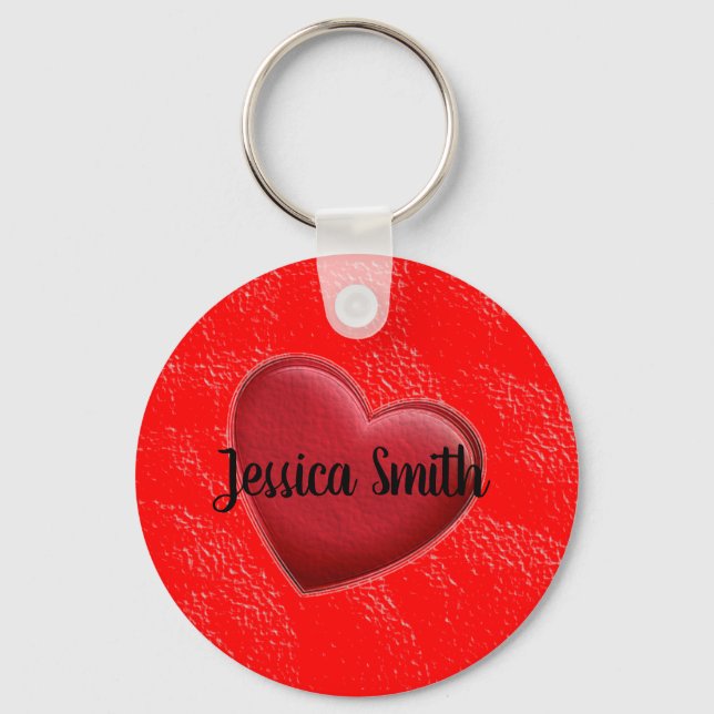 Handwriting Elegant Name Red Heart Love Romance Key Ring (Front)