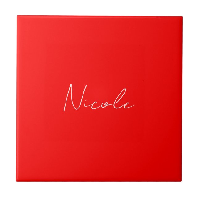 Handwriting Elegant Name Red White Colour Plain Ceramic Tile (Front)