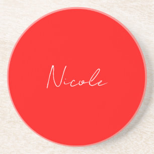 Handwriting Elegant Name Red White Colour Plain Coaster