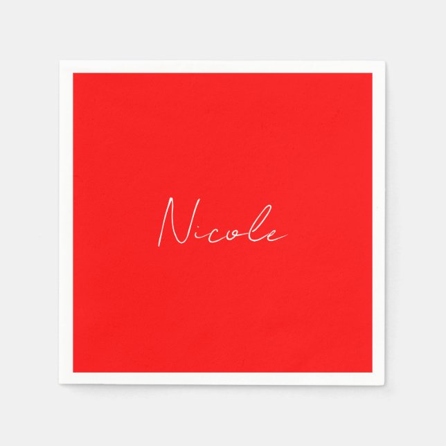 Handwriting Elegant Name Red White Colour Plain Napkin (Front)