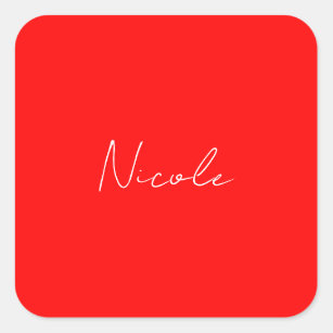 Handwriting Elegant Name Red White Colour Plain Square Sticker