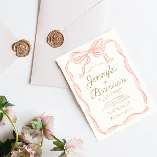 Handwriting Elegant Pink Ribbon Striped  Invitation