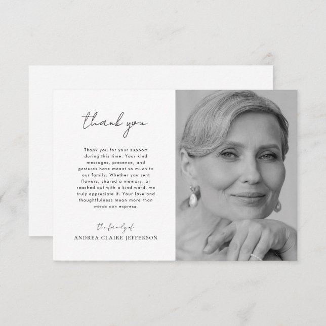 Handwriting Font Celebration of Life Funeral Photo Thank You Card (Front/Back)