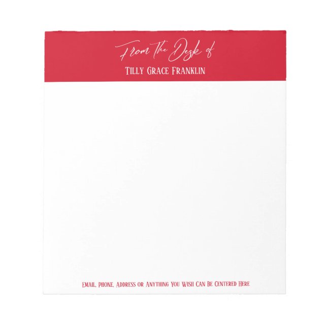 Handwriting From the Desk of Cherry Red Notepad (Front)