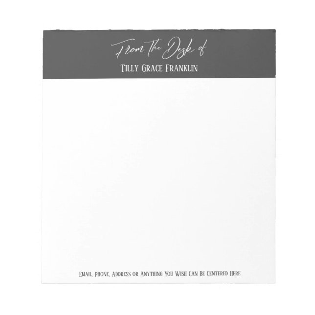 Handwriting From the Desk of Dark Grey Block Notepad (Front)