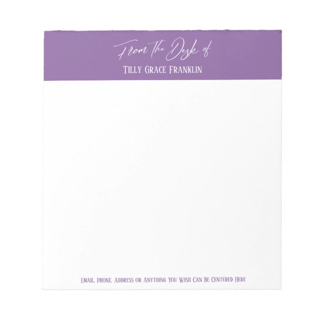 Handwriting From the Desk of Purple Notepad (Front)