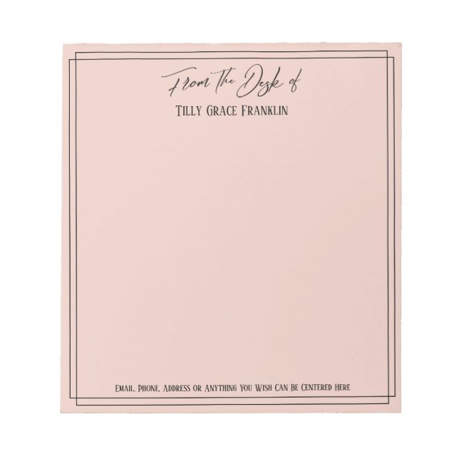 Handwriting From the Desk of Simple Light Blush Notepad (Front)