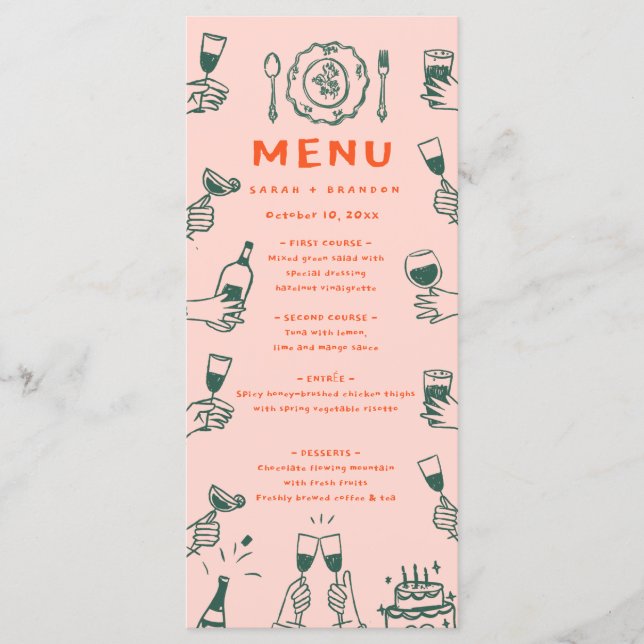 Handwriting Hand drawn  Retro Wedding Menu (Front)