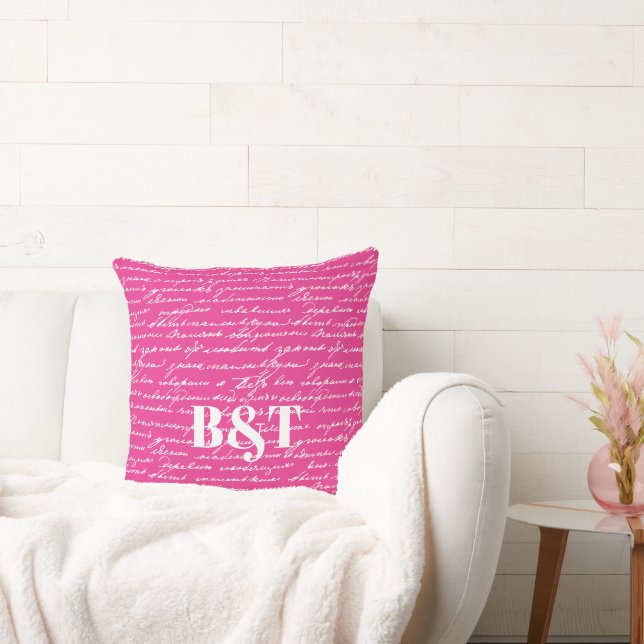 Handwriting Love Story Couple INITIALS Preppy Fun  Cushion (Couch)