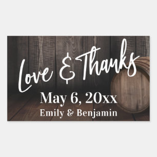 Handwriting Love & Thanks Brown Wooden Barrel Rectangular Sticker