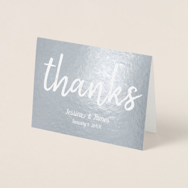 Handwriting Marker Style Font Wedding Thanks Foil Card (Front)