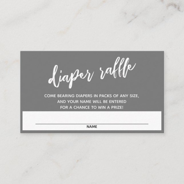 Handwriting Medium Dark Grey Diaper Raffle Ticket Enclosure Card (Front)