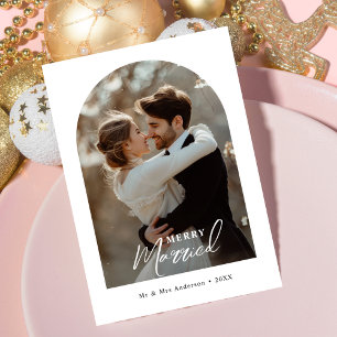 Handwriting Merry Married Christmas Arch Photo  Holiday Card