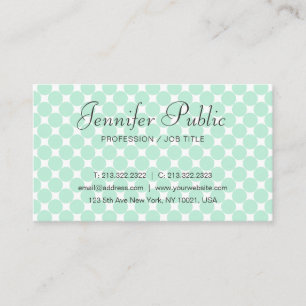 Handwriting Modern Elegant Mint Green White Busine Business Card