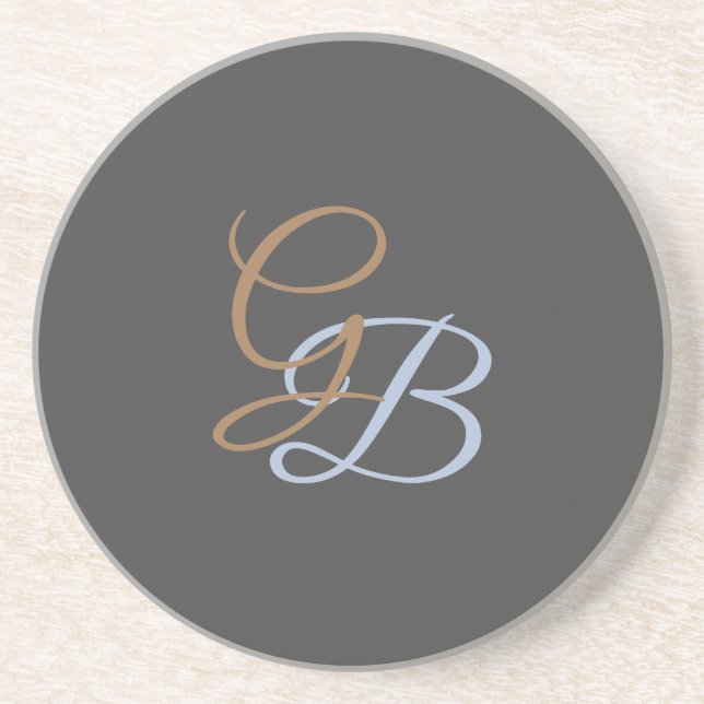 Handwriting modern plain monogram minimalist  coaster (Front)