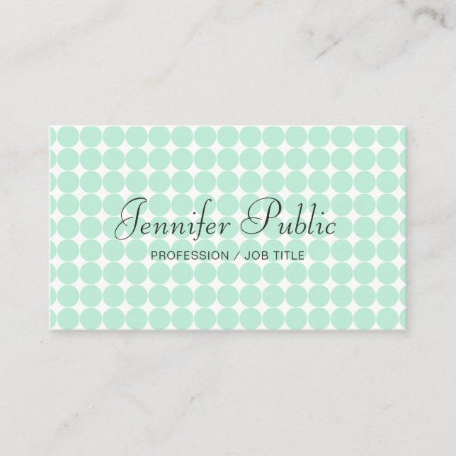 Handwriting Modern Template Elegant Mint Green Bus Business Card (Front)